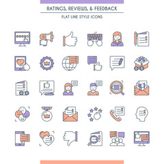 Feedbacks and ratings icon set. Review on customer service. Testimonials Related. Vector illustration