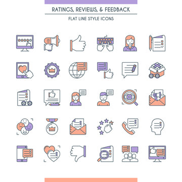 Feedbacks and ratings icon set. Review on customer service. Testimonials Related. Vector illustration