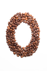 Alphabet O of coffee beans isolated on white background