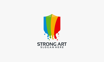 Strong art logo template, Paint Shield logo designs vector