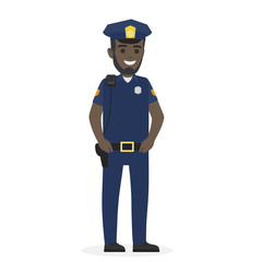 Happy Black Police Officer Keeps his Hands on Belt