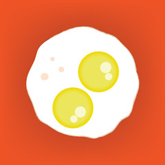 Fried Eggs Isolated on Orange Background. Flat Icon for Your Design