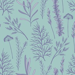 Naklejka premium Vector seamless pattern with branches on a turquoise background
