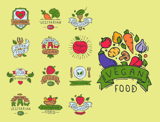 Hand drawn style of bio organic eco healthy food label vegan vegetable vector illustration vegetarian natural farm sign.