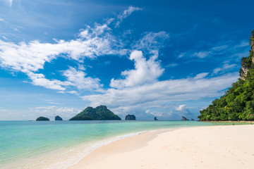 Poda island, white sand and turquoise sea, view of the neighboring island Chicken