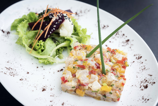 gourmet raw tuna tartare ceviche with mango lime and chilli