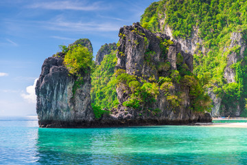 Fototapeta premium rock covered with trees in the Andaman Sea on the island of Hong, Thailand