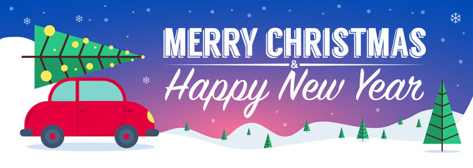 Obraz premium Christmas and new year snowbound blue background with Christmas trees.