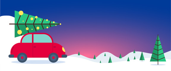 Christmas and new year snowbound blue background with Christmas trees.