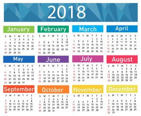 Calendar for 2018 vector illustration