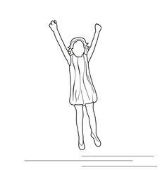 isolated sketch little girl jumping