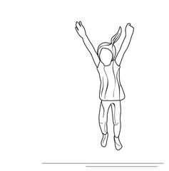 vector, isolated sketch little girl jumping