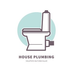 House plumbing promotional logotype with ceramic toilet in profile