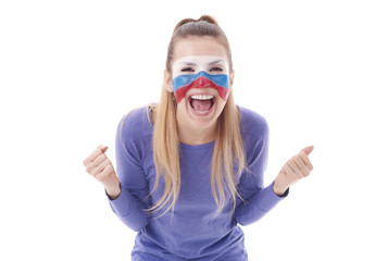 Ecstatic female soccer fan cheering