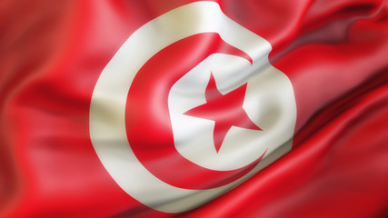 Flag, Tunisia. Waiving flag of Tunisia