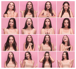 Set of young woman's portraits with different emotions