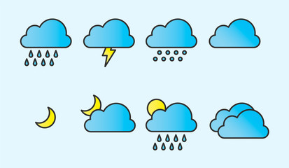 Modern and simple flat vector illustration of weather icons on a light background for a weather forecast. Image for website, presentation, application, interface