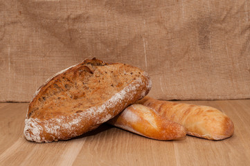 French black bread, loaf and ciabatta