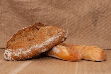 French black bread, loaf and ciabatta