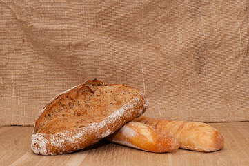French black bread, loaf and ciabatta
