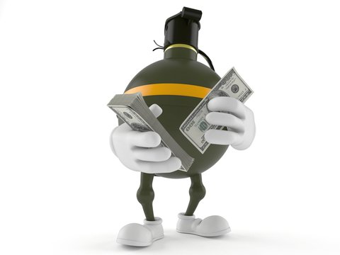 Hand grenade character counting money