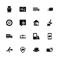 Shipping Delivery icons - Expand to any size - Change to any colour. Flat Vector Icons - Black Illustration on White Background.