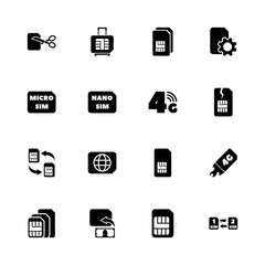 Sim Cards icons - Expand to any size - Change to any colour. Flat Vector Icons - Black Illustration on White Background.