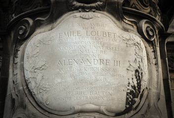 Plaque commémorative de l'inauguration du pont Alexandre III, Paris, France