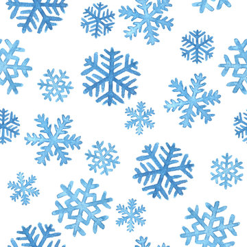Watercolor Christmas and New Year seamless pattern with snowflakes
