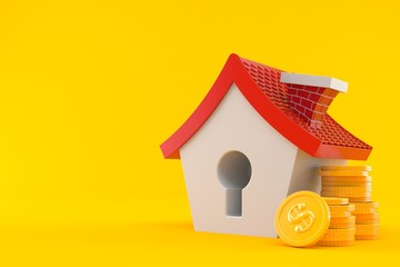 Small house with stack of coins