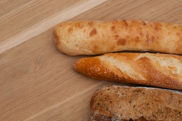 Bread on a wooden background with space for text