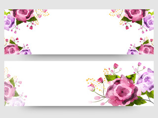 Website header or banner set with colorful watercolors florals.