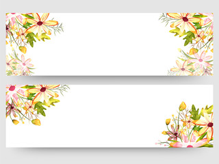 Naklejka na ściany i meble Website header or banner set with colorful watercolors florals.