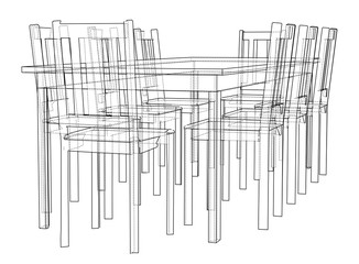 Table with chairs. Vector rendering of 3d