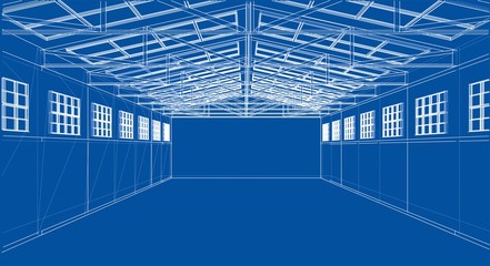 Warehouse sketch. Vector rendering of 3d