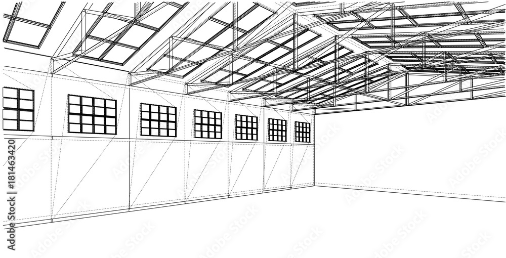Poster warehouse sketch. vector rendering of 3d