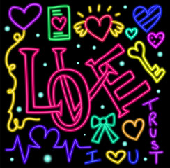 Glowing neon lights doodle pattern for Valentines celebrations.