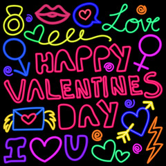 Glowing neon lights doodle pattern for Valentines celebrations.