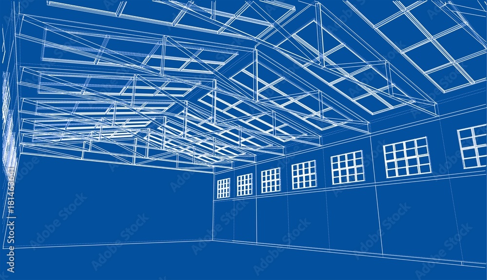 Poster warehouse sketch. vector rendering of 3d