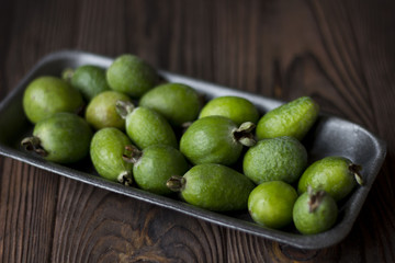 Tropical fruit feijoa . Healthy vegetarian food