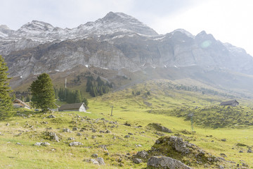 Fototapeta na wymiar Beautiful view of valley mountain Saentis, Switzerland