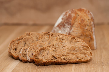 sliced French black bread with seeds