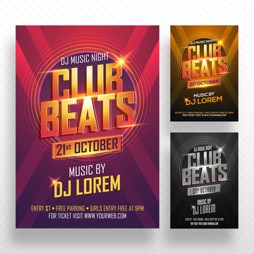 Party Banner or Flyer with three color concepts.
