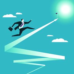 Businessman running up to the goal. Vector illustration