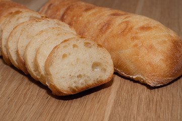 Ciabatta on a wooden board with space for text