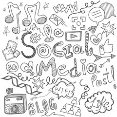 Objects and symbols on the Social Media element. Vector illustration.