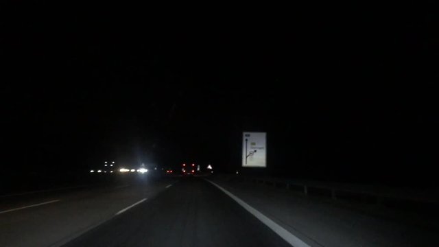 Drving in the German highway in Winter night