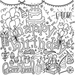 Happy birthday hand drawn doodle birthday pattern.