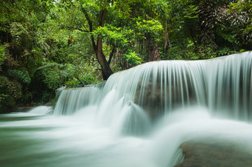 Beautiful and Breathtaking green waterfall, Erawan's waterfall, Located Kanchanaburi Province, Thailand