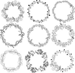 Beautiful decorative frame design with elegant floral ornaments set.